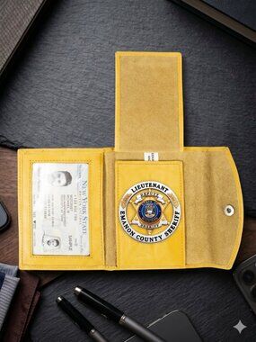 ID Badge Holder in Genuine Leather for Law Enforcement, Tan